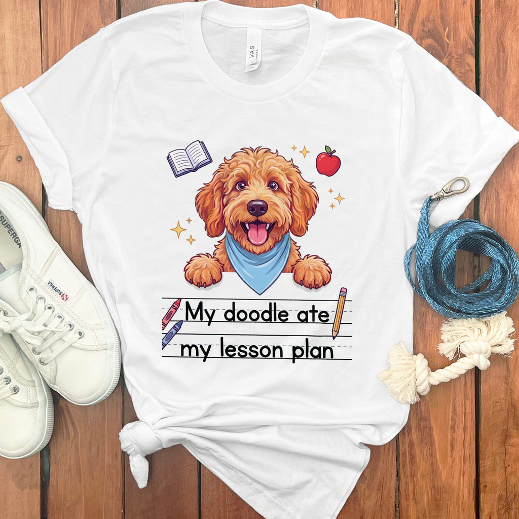 Apricot Goldendoodle Ate Lesson T-Shirt in White / S by Puppy Jo