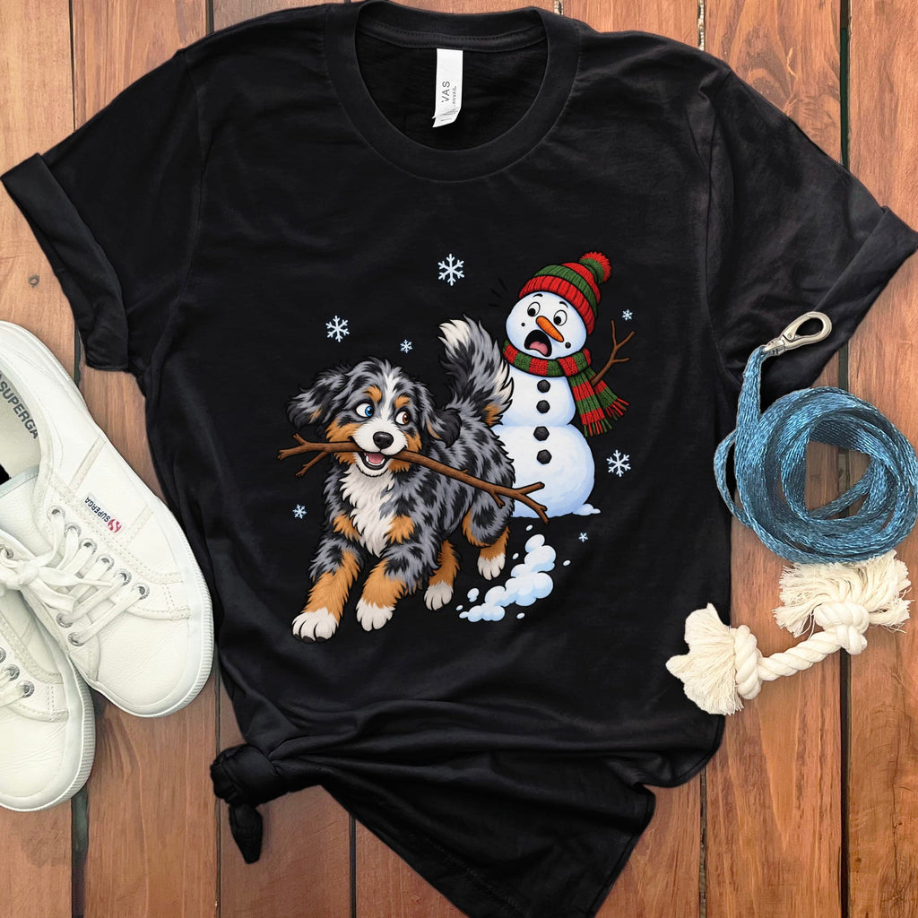 Aussiedoodle Snowman T-Shirt in Black / S by Puppy Jo