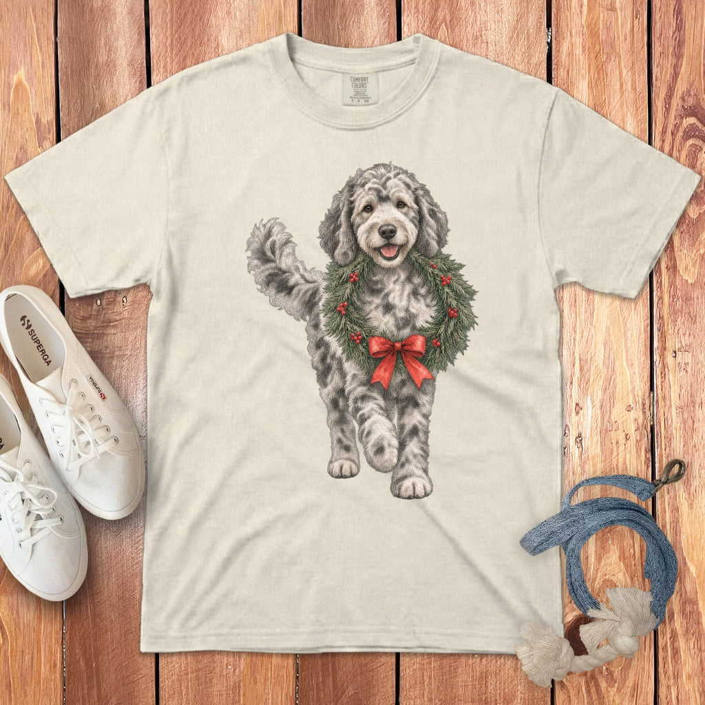 Merle Goldendoodle Wreath Signature T-Shirt in Ivory / S by Puppy Jo