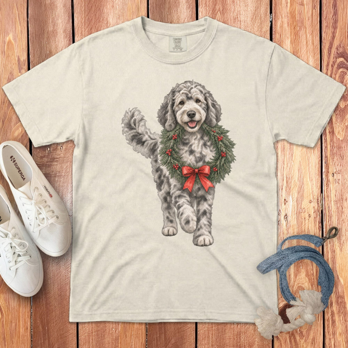 Merle Goldendoodle Wreath Signature T-Shirt in Ivory / S by Puppy Jo