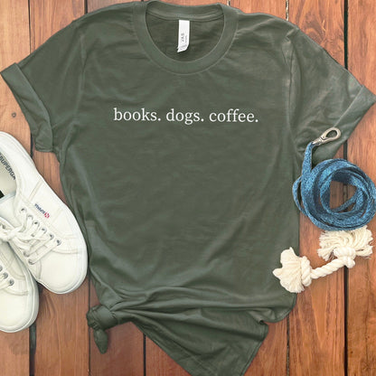 books dogs coffee printed casual t-shirt product type