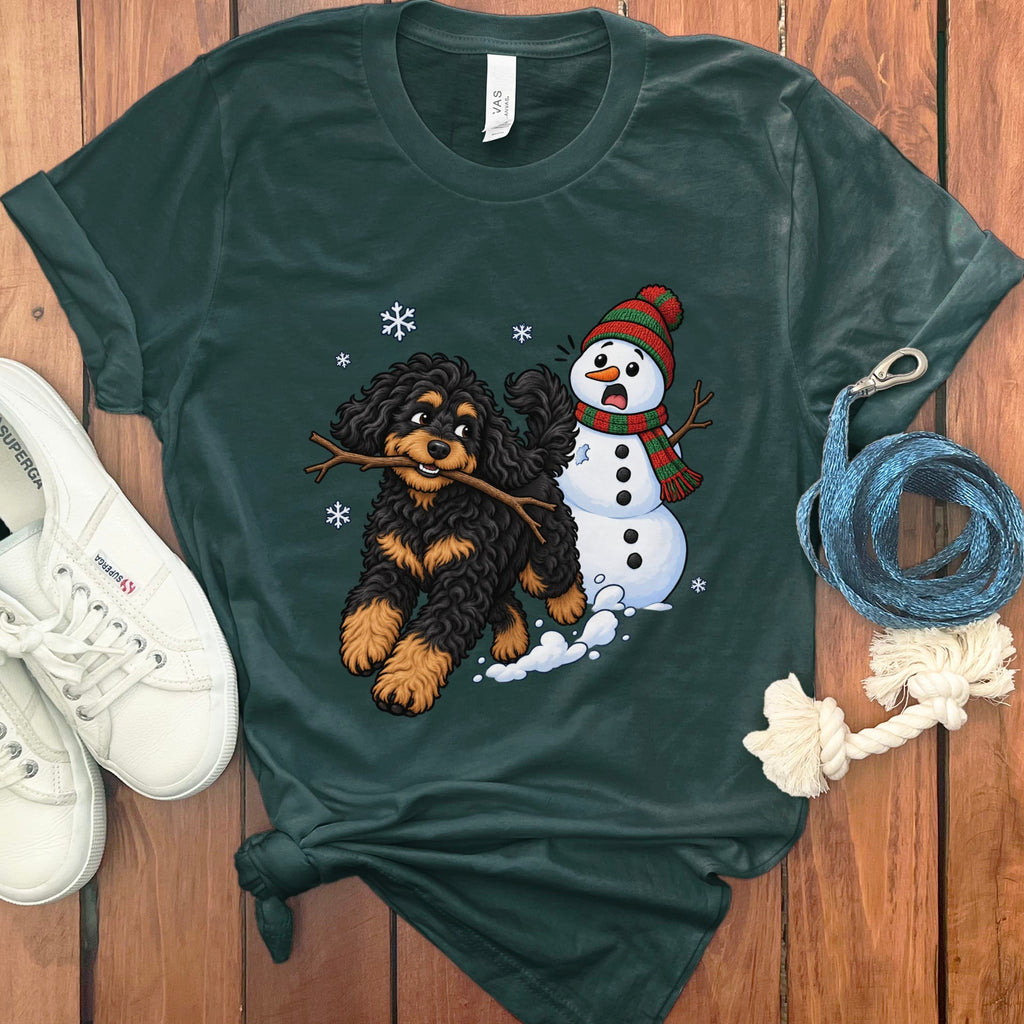Phantom Goldendoodle Snowman T-Shirt in Forest / S by Puppy Jo