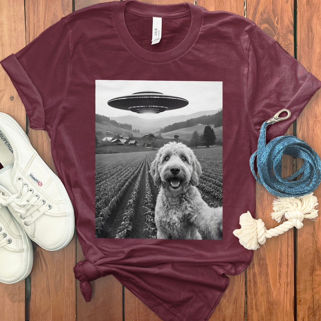 Alien Spaceship Dog Funny Graphic Tee Shirt