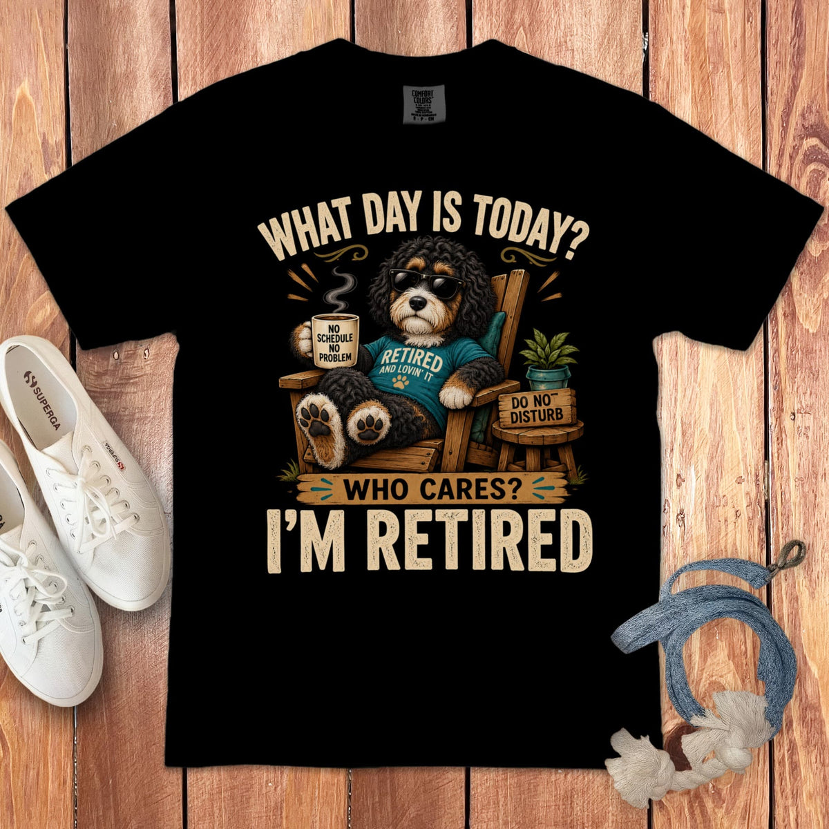 I'm Retired Bernedoodle Signature T-Shirt in Black / S by Puppy Jo