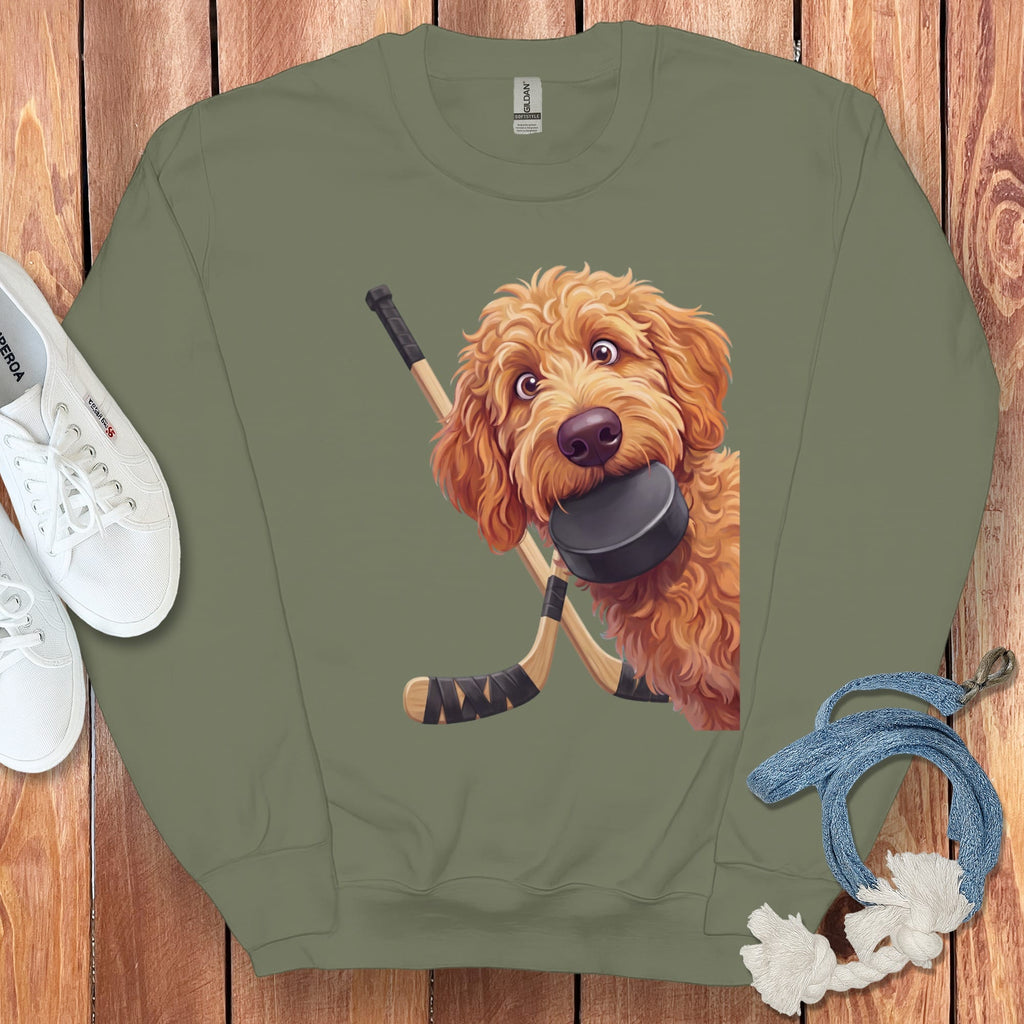 Apricot Goldendoodle Hockey Sweatshirt in Military Green / S by Puppy Jo