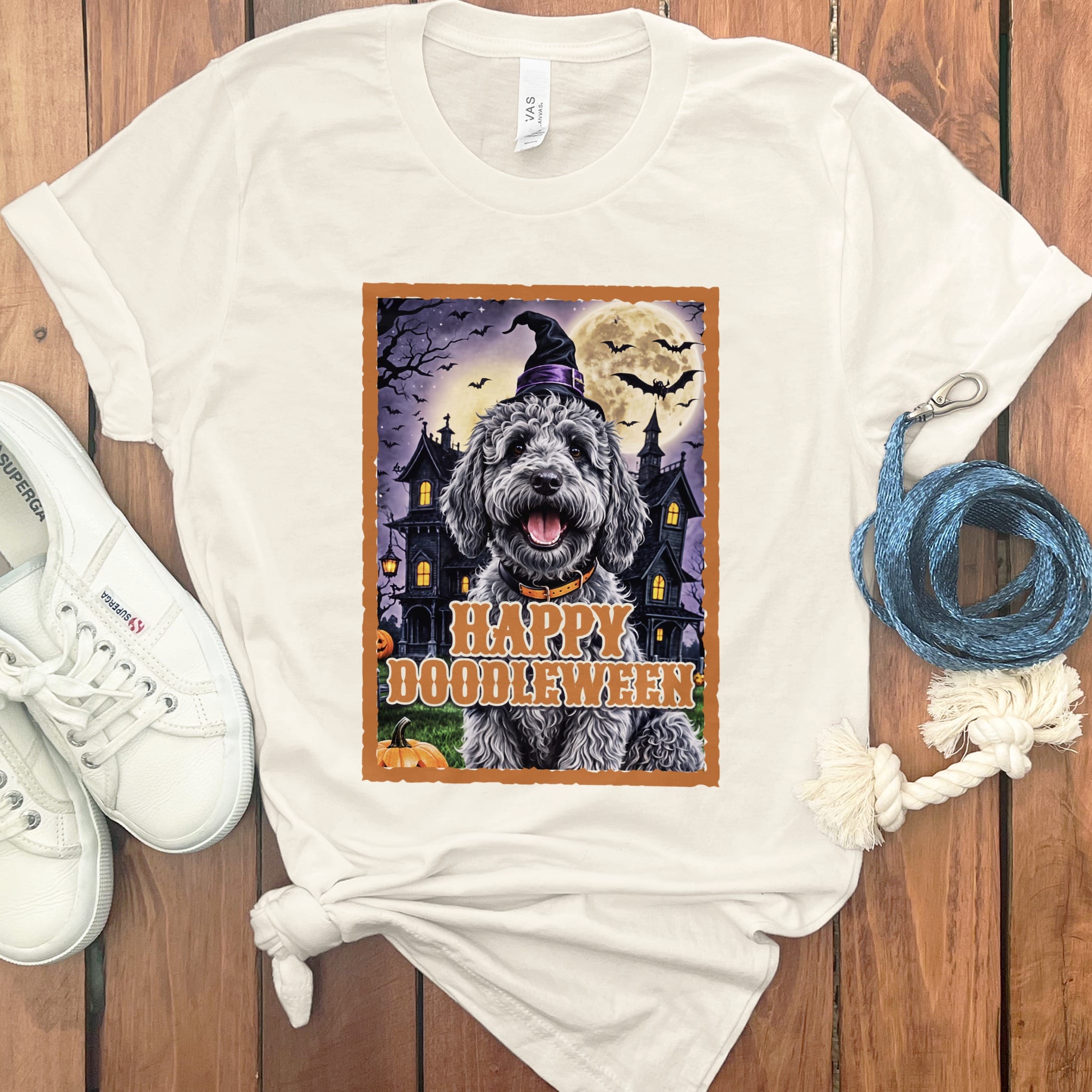 Merle Goldendoodle Happy Doodleween T-Shirt in Natural / M by Puppy Jo