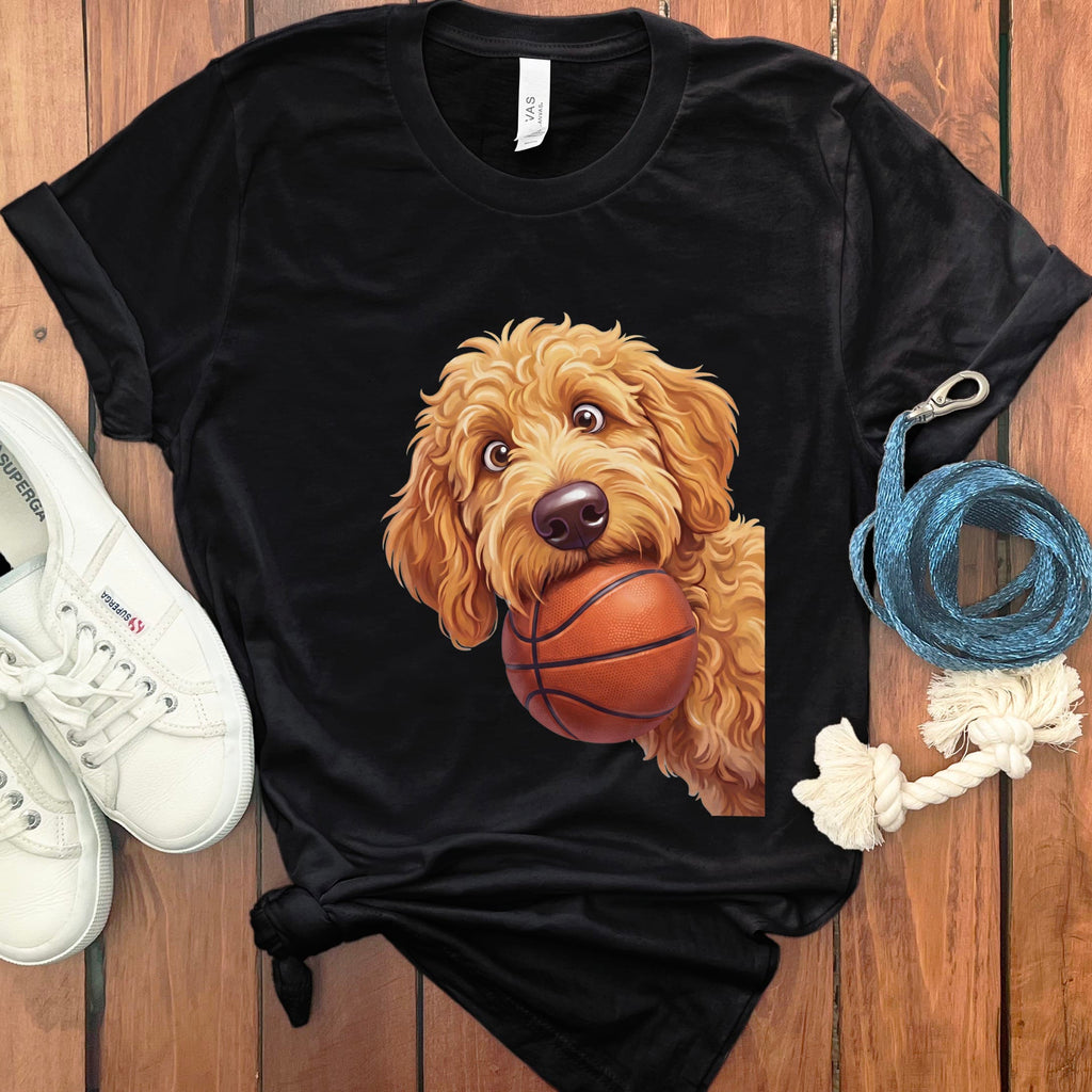 Golden Goldendoodle Basketball T-Shirt in Black / S by Puppy Jo