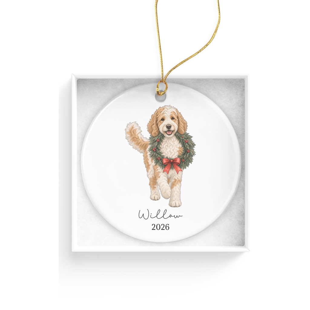 Parti Goldendoodle Wreath Ornament