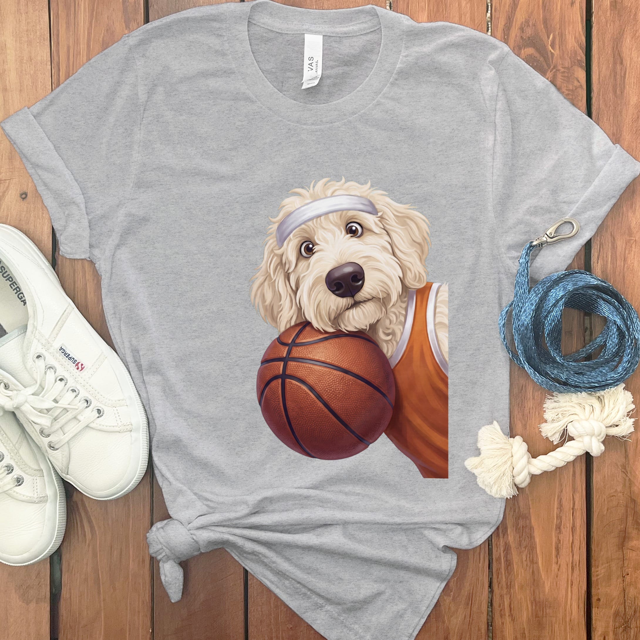 Cream Goldendoodle Basketball Player T-Shirt in Athletic Heather / S by Puppy Jo