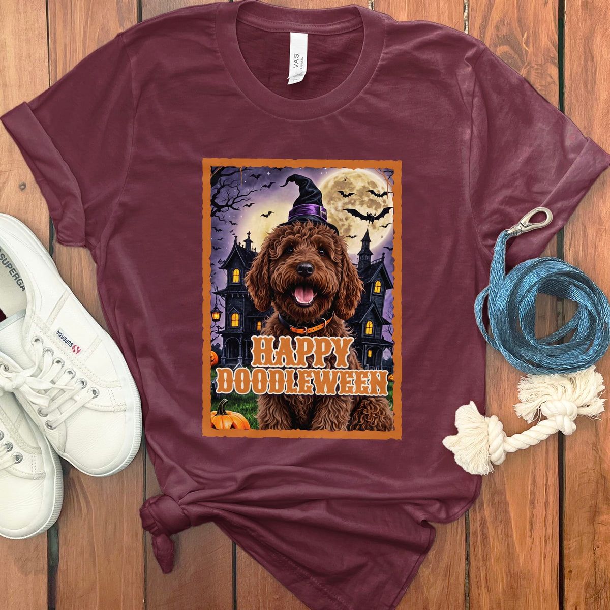 Chocolate Goldendoodle Happy Doodleween T-Shirt in Maroon / M by Puppy Jo