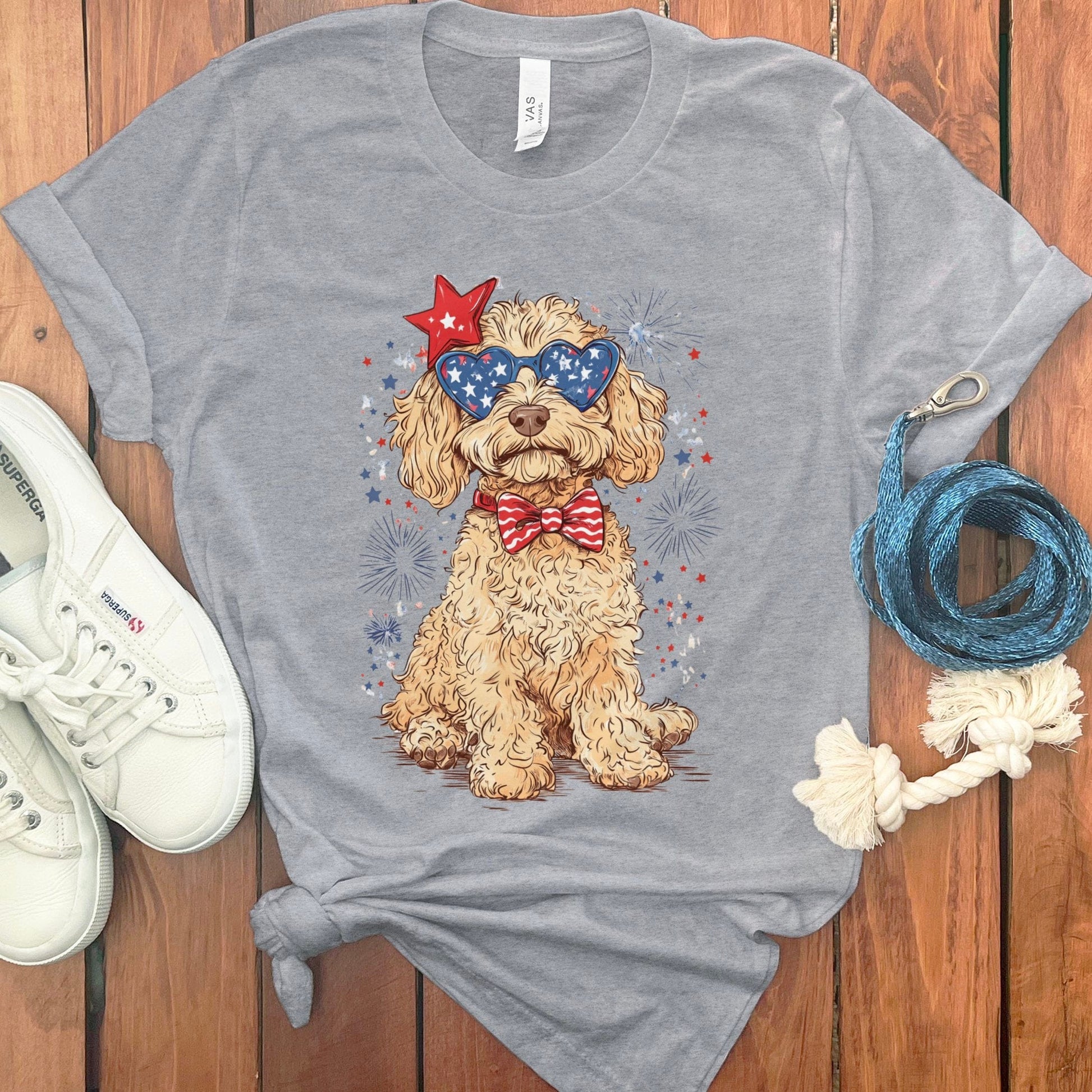 Patriotic Dog T-shirt with Fun Glasses and Bowtie product