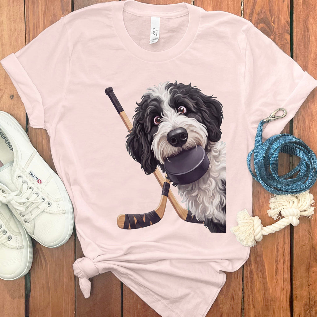 Sheepadoodle Hockey T-Shirt in Soft Pink / S by Puppy Jo