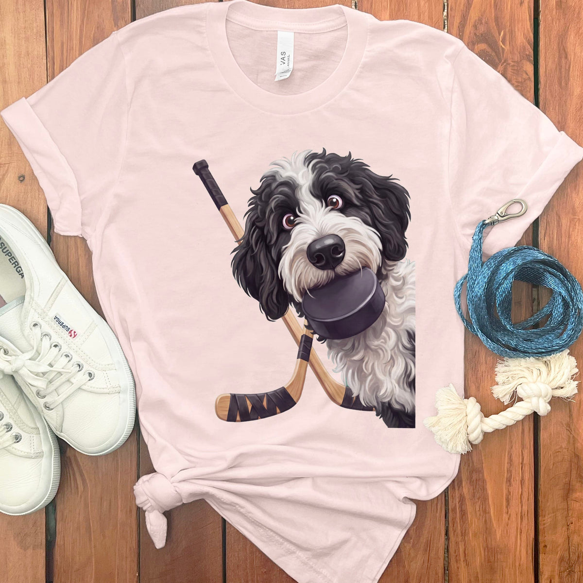Sheepadoodle Hockey T-Shirt in Soft Pink / S by Puppy Jo