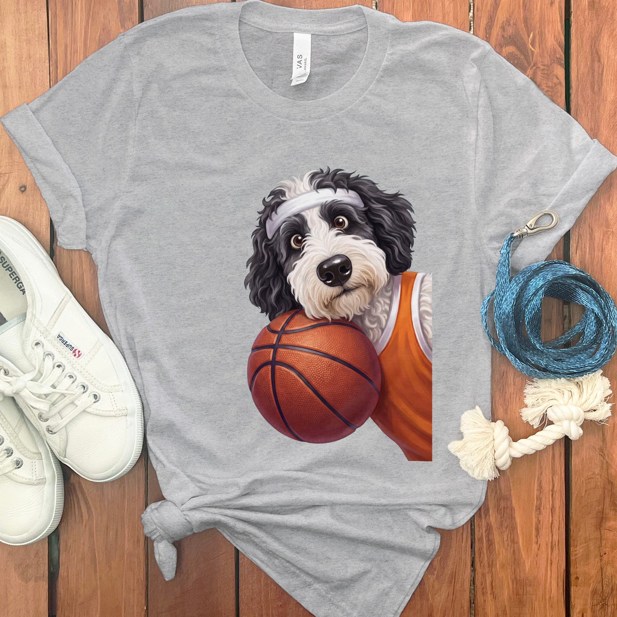 Sheepadoodle Basketball Player T-Shirt in Athletic Heather / S by Puppy Jo