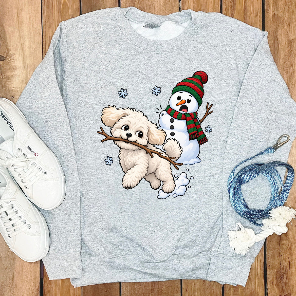 Maltipoo Snowman Sweatshirt in Sport Grey / S by Puppy Jo