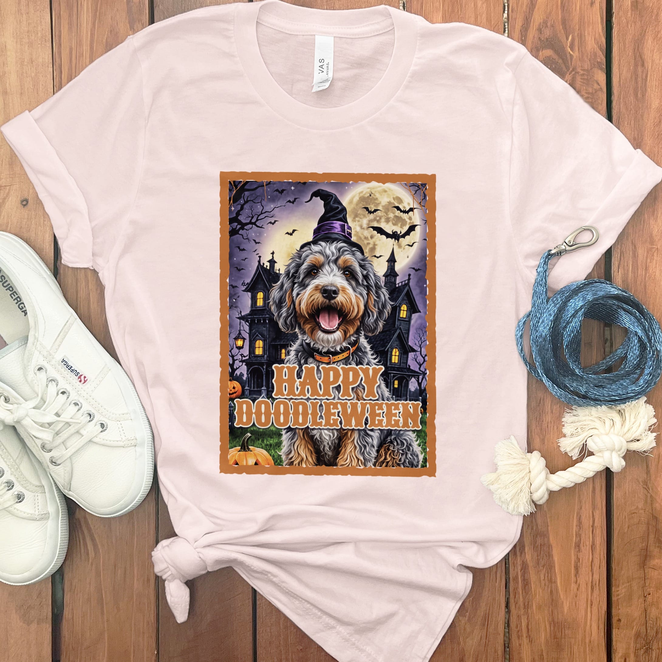Aussiedoodle Happy Doodleween T-Shirt in S / Soft Pink by Puppy Jo