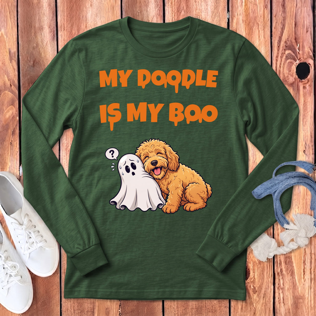 Apricot Goldendoodle My Boo Long Sleeve T-Shirt in Heather Forest / S by Puppy Jo