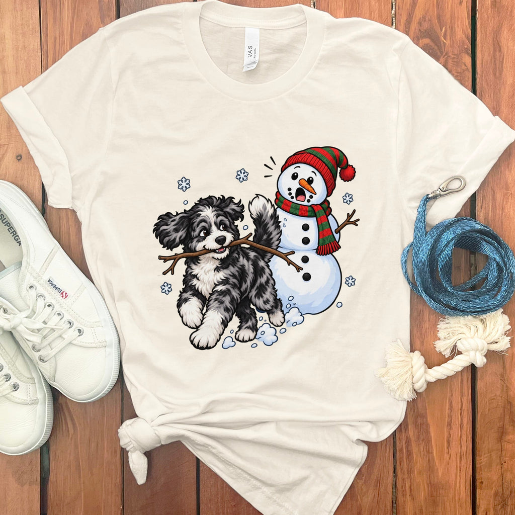 Merle Goldendoodle Snowman T-Shirt in Natural / S by Puppy Jo