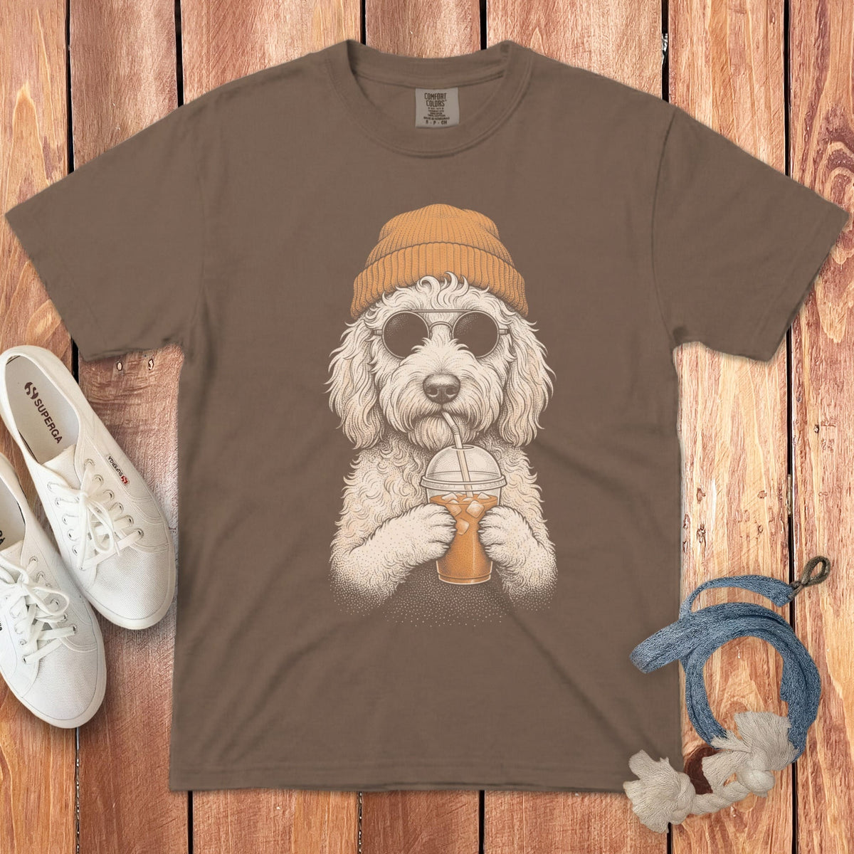Cream Goldendoodle Ice Latte Signature T-Shirt in Espresso / S by Puppy Jo