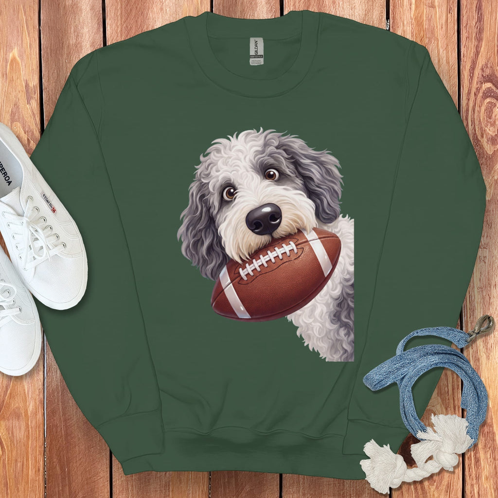 Sheepadoodle Football Sweatshirt in Forest Green / S by Puppy Jo