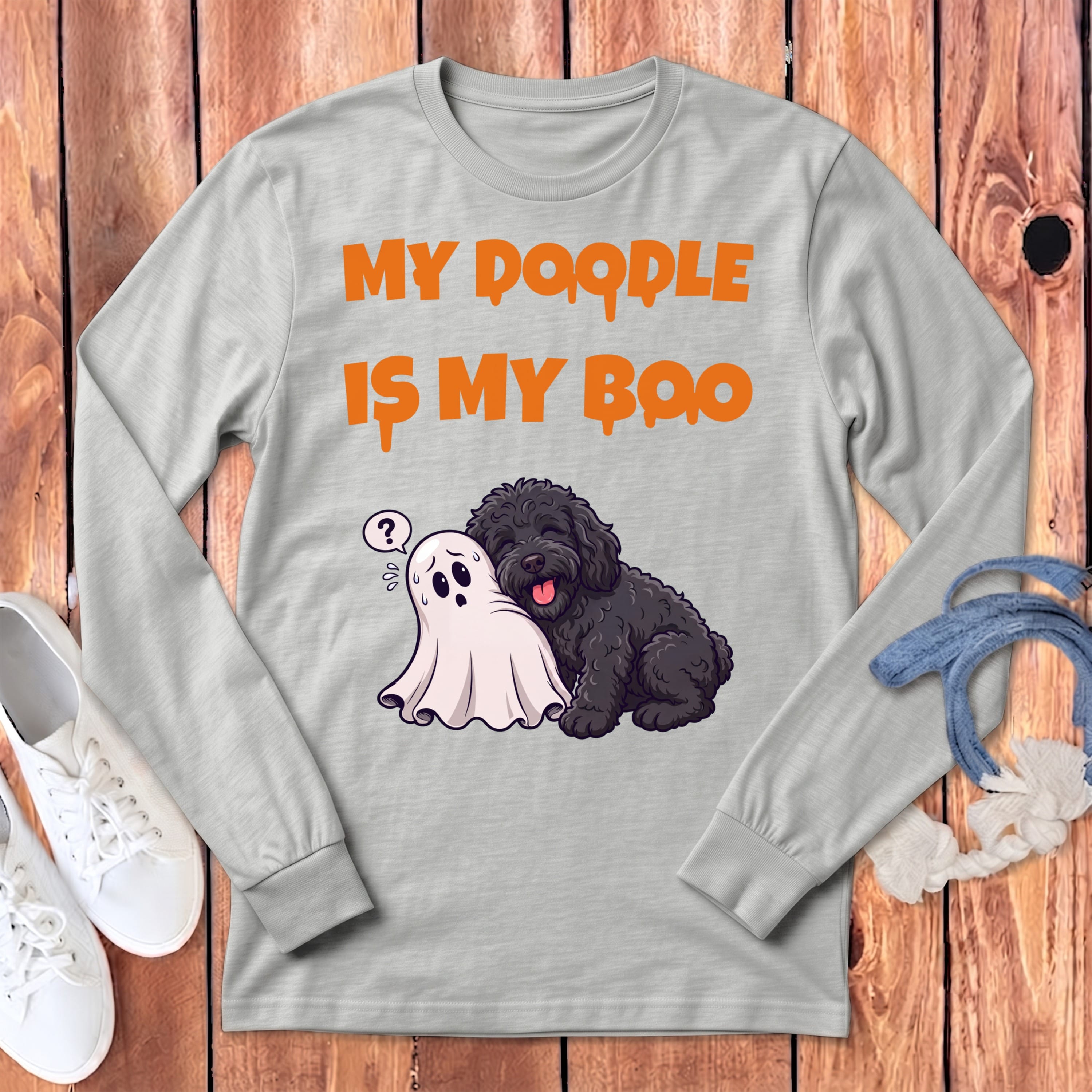 Black Goldendoodle My Boo Long Sleeve T-Shirt in Athletic Heather / S by Puppy Jo