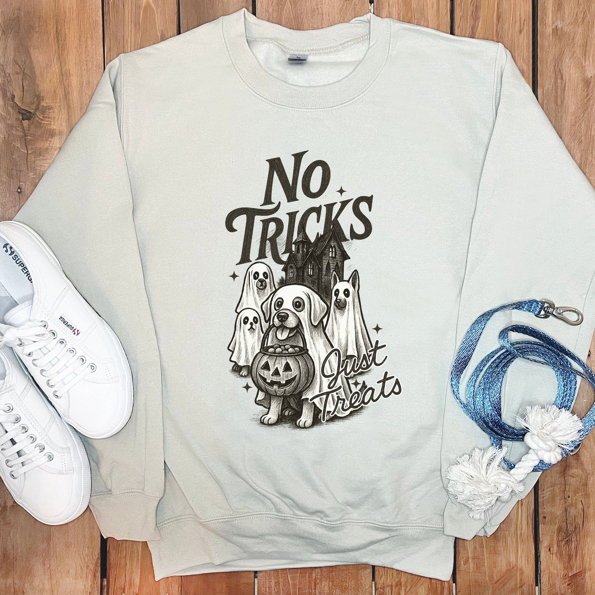 No Tricks Just Treats Ghost Dog Halloween Sweatshirt product type