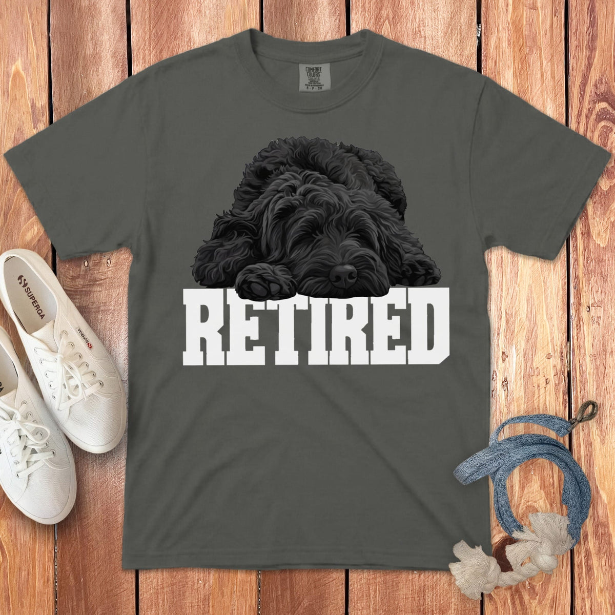 Retired Sleeping Black Goldendoodle Signature T-Shirt in Pepper / S by Puppy Jo