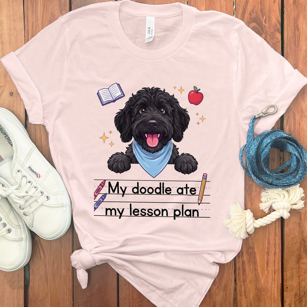 Black Goldendoodle Ate Lesson T-Shirt in Soft Pink / S by Puppy Jo