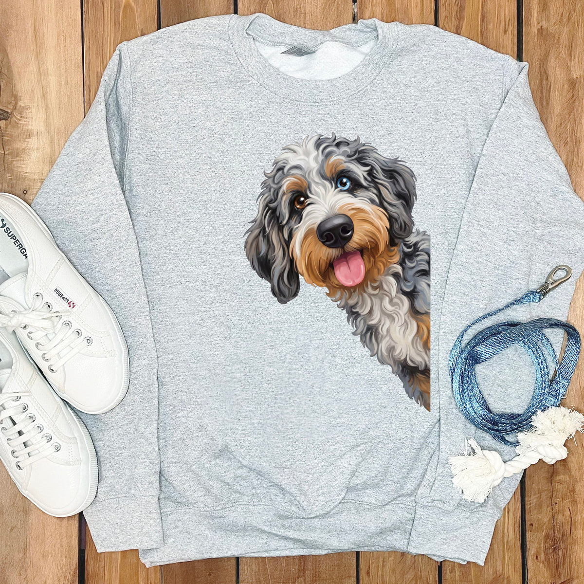 Tongue Out Aussiedoodle Sweatshirt in Sport Grey / S by Puppy Jo