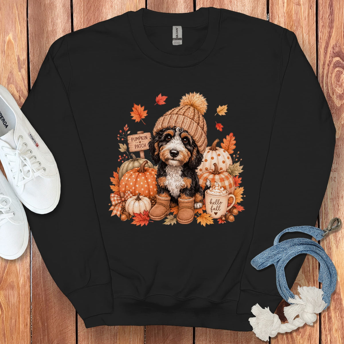 Bernedoodle Pumpkin Patch Sweatshirt in Black / S by Puppy Jo