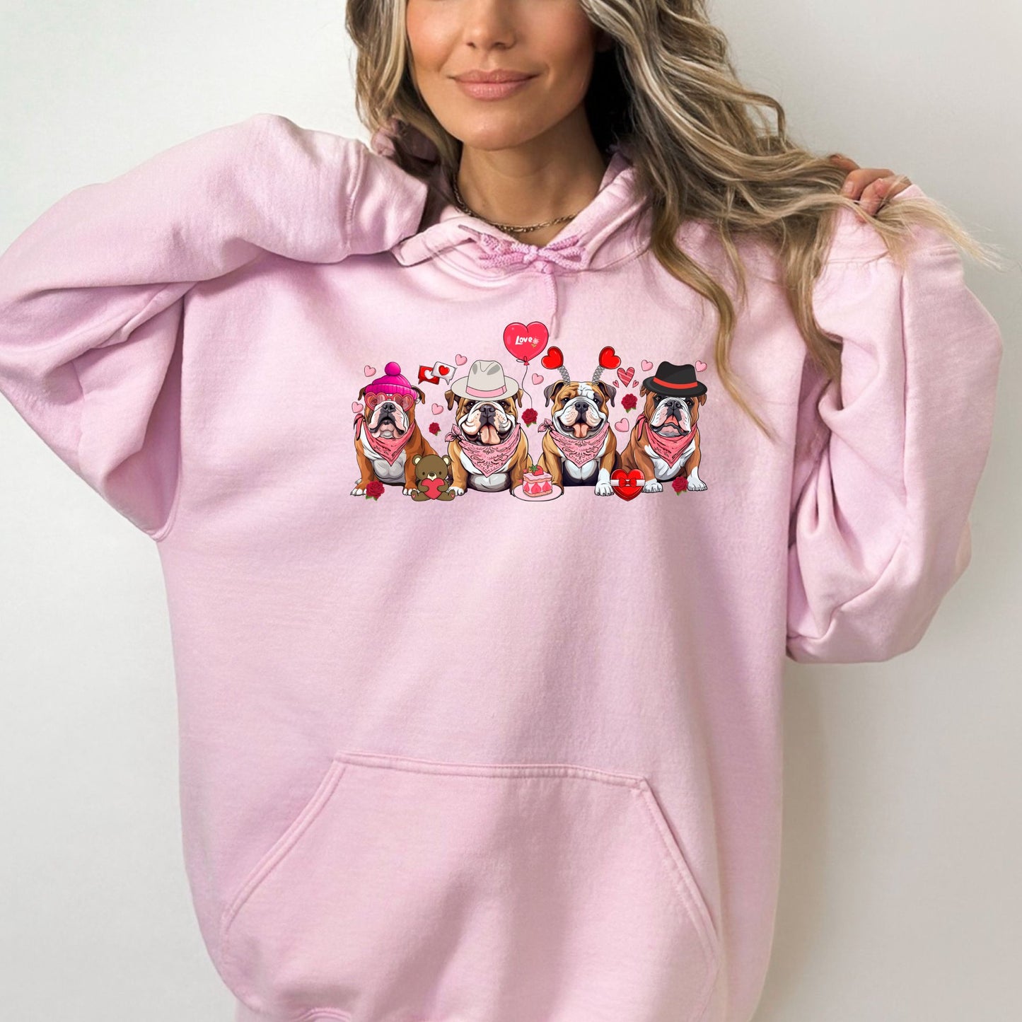Bulldog Love Themed Valentine's Day Hoodie Sweatshirt - PuppyJo Hoodie