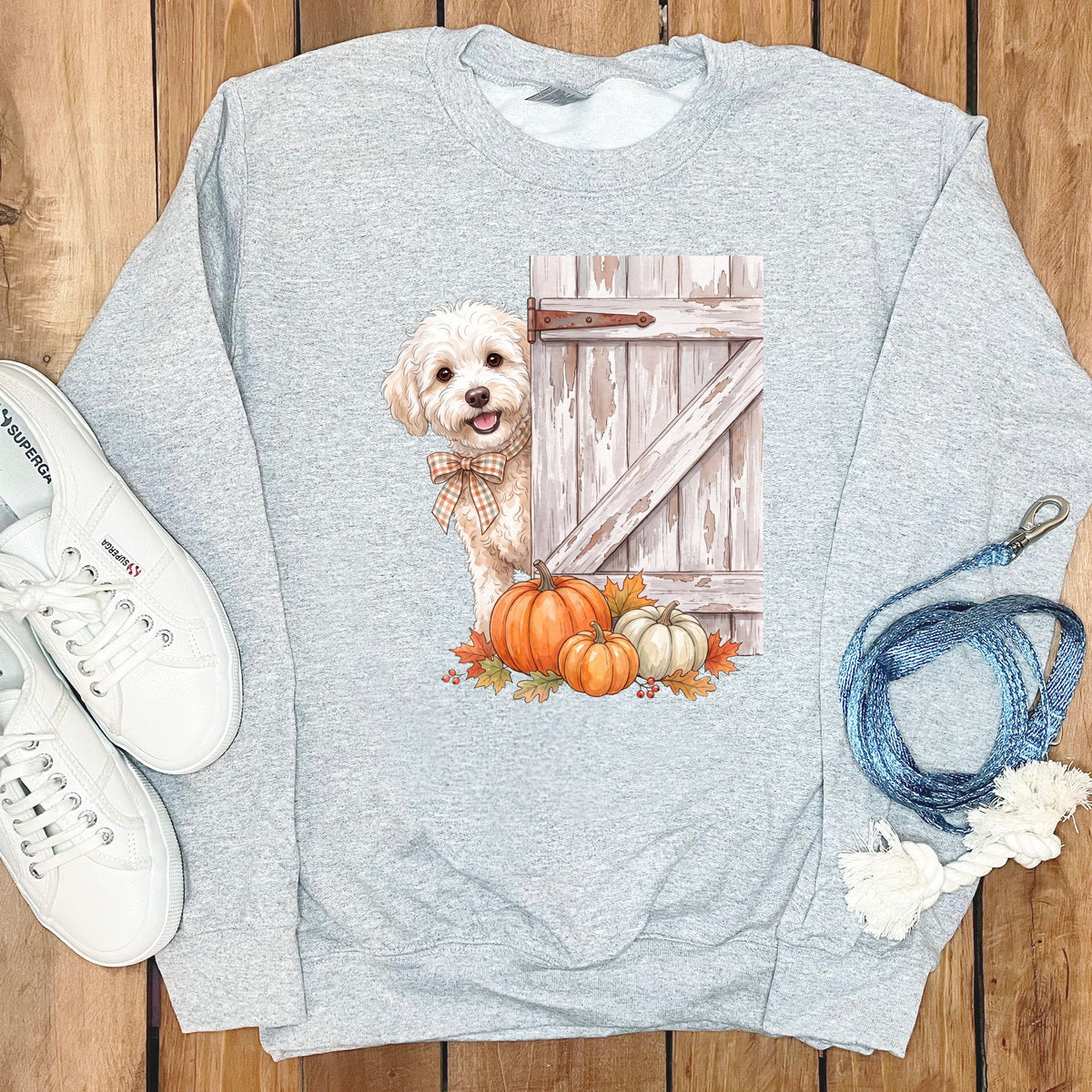 Maltipoo Barn Peeking Sweatshirt in Sport Grey / S by Puppy Jo
