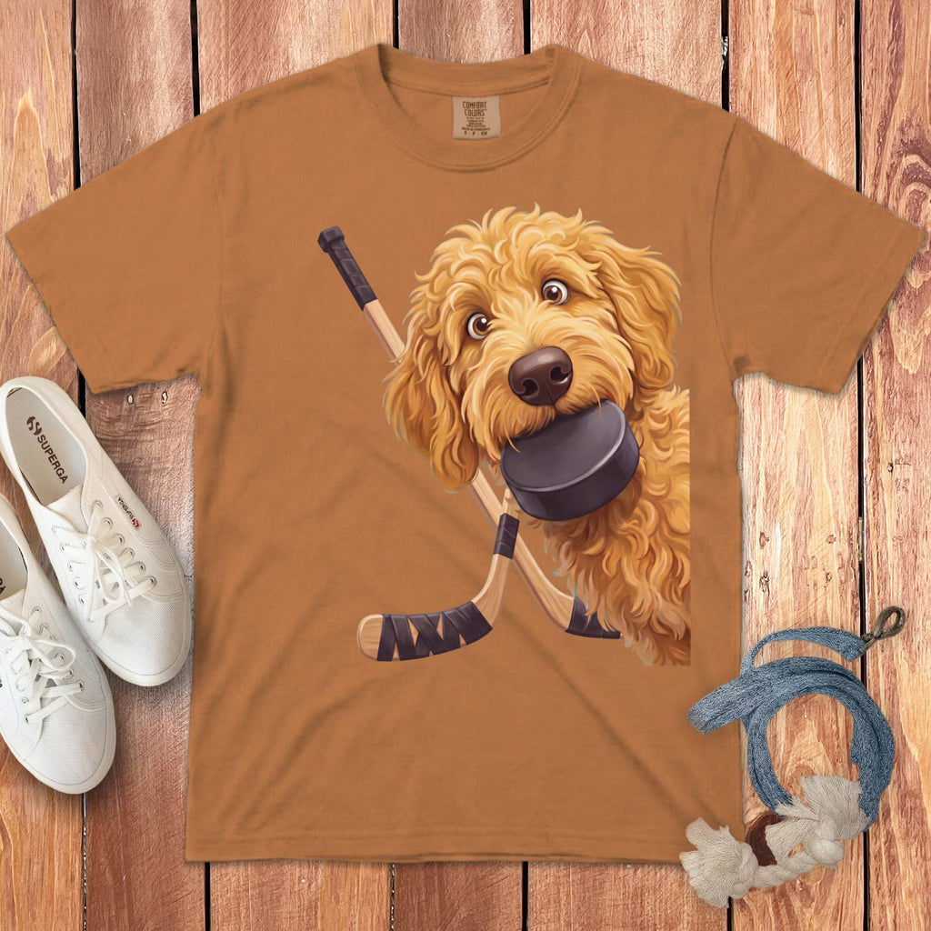 Golden Goldendoodle Hockey Signature T-Shirt in Yam / S by Puppy Jo