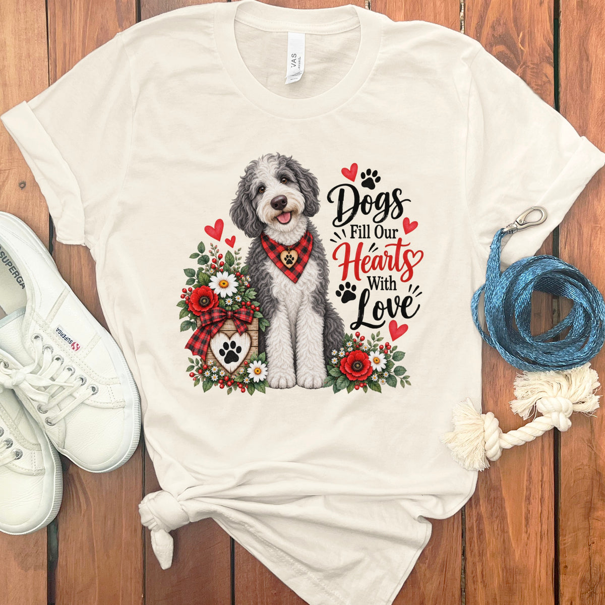 Sheepadoodle Hearts Love T-Shirt