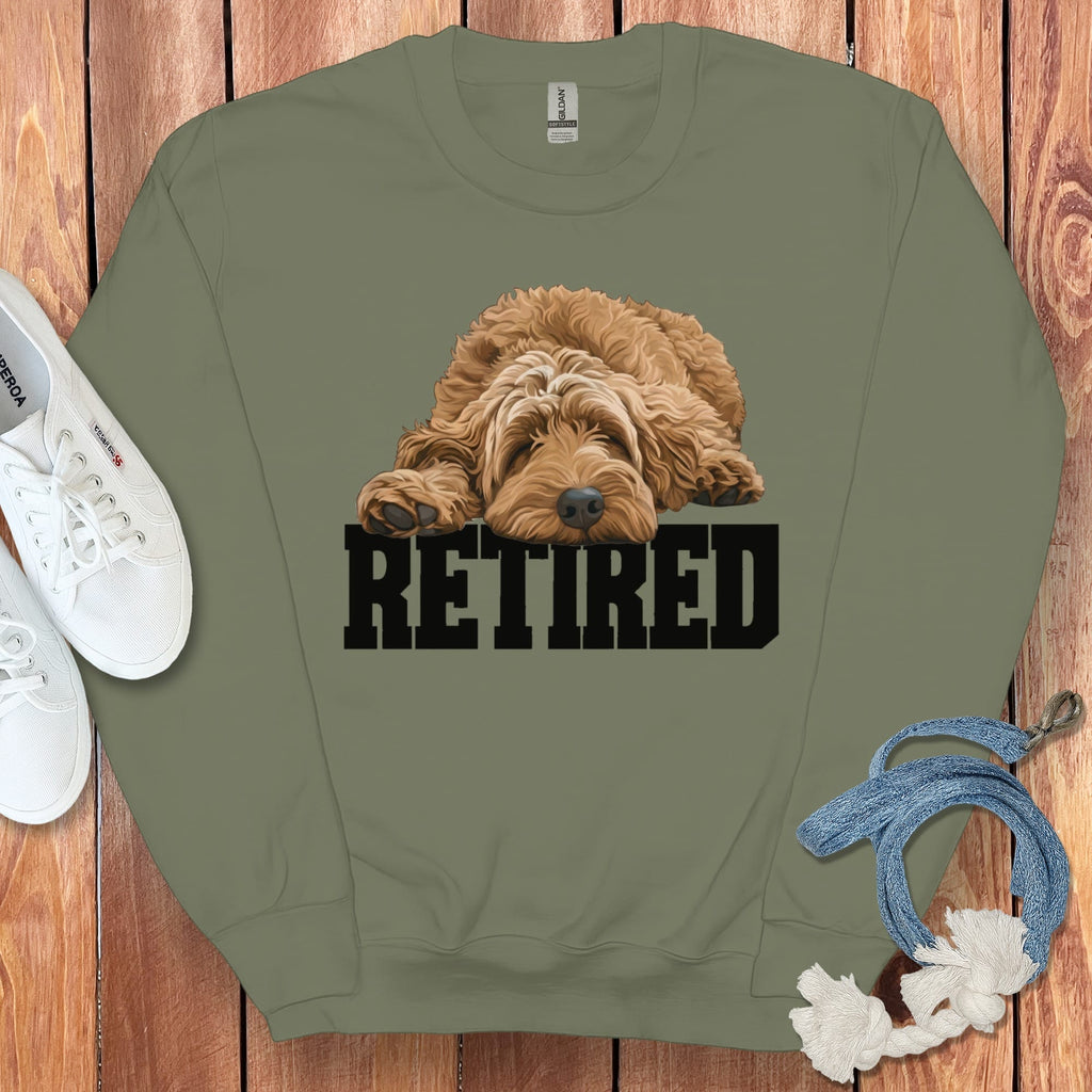 Retired Sleeping Apricot Goldendoodle Sweatshirt in Military Green / S by Puppy Jo