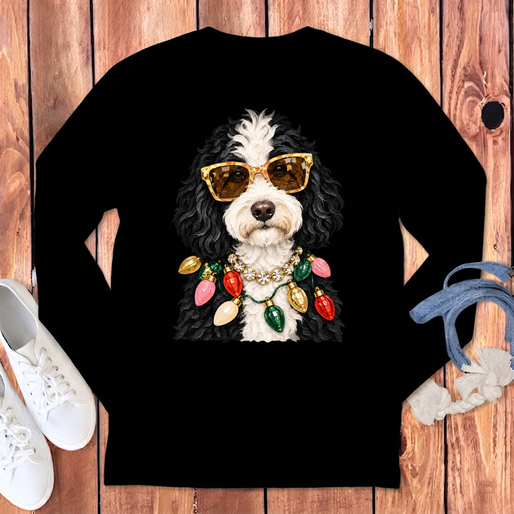 Sheepadoodle Christmas Glam Long Sleeve T-Shirt in Black / S by Puppy Jo