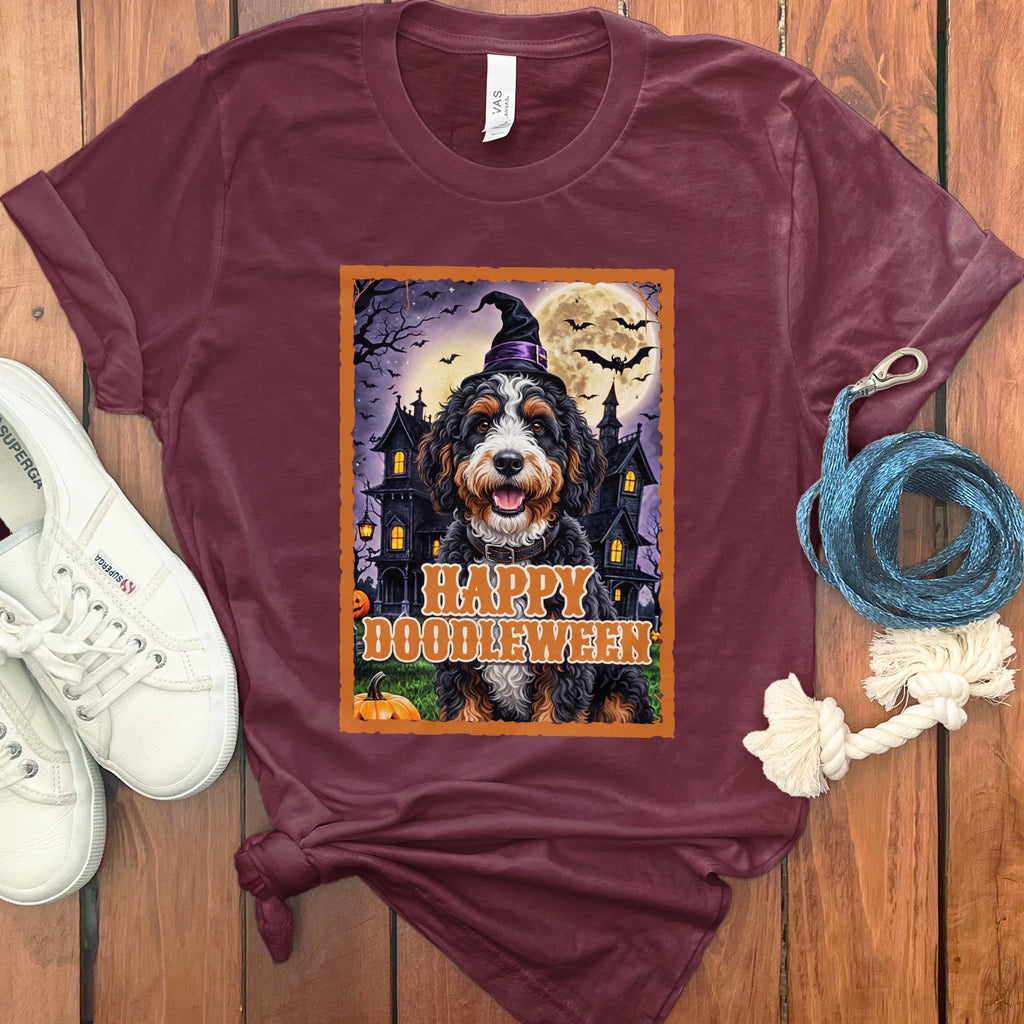 Bernedoodle Happy Doodleween T-Shirt in Maroon / S by Puppy Jo
