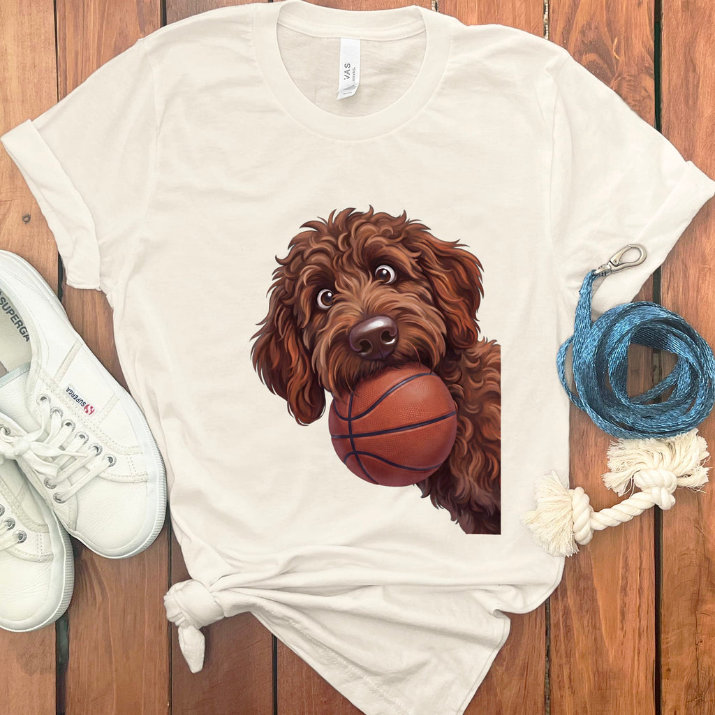 Chocolate Goldendoodle Basketball T-Shirt in Natural / S by Puppy Jo