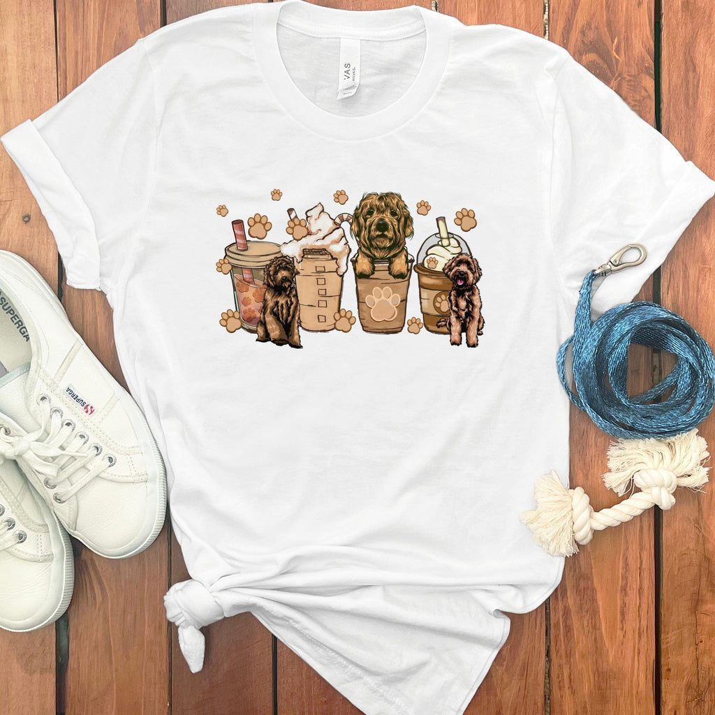 Dog Paw Prints Coffee and Puppies Graphic Tee