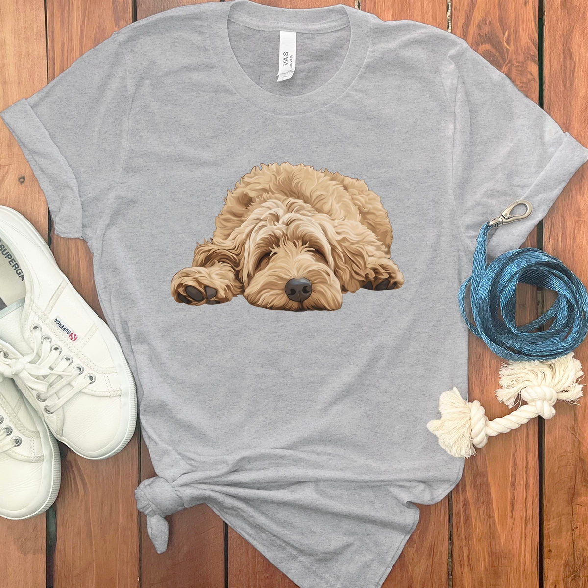 Golden Goldendoodle Snoozing T-Shirt in Athletic Heather / S by Puppy Jo