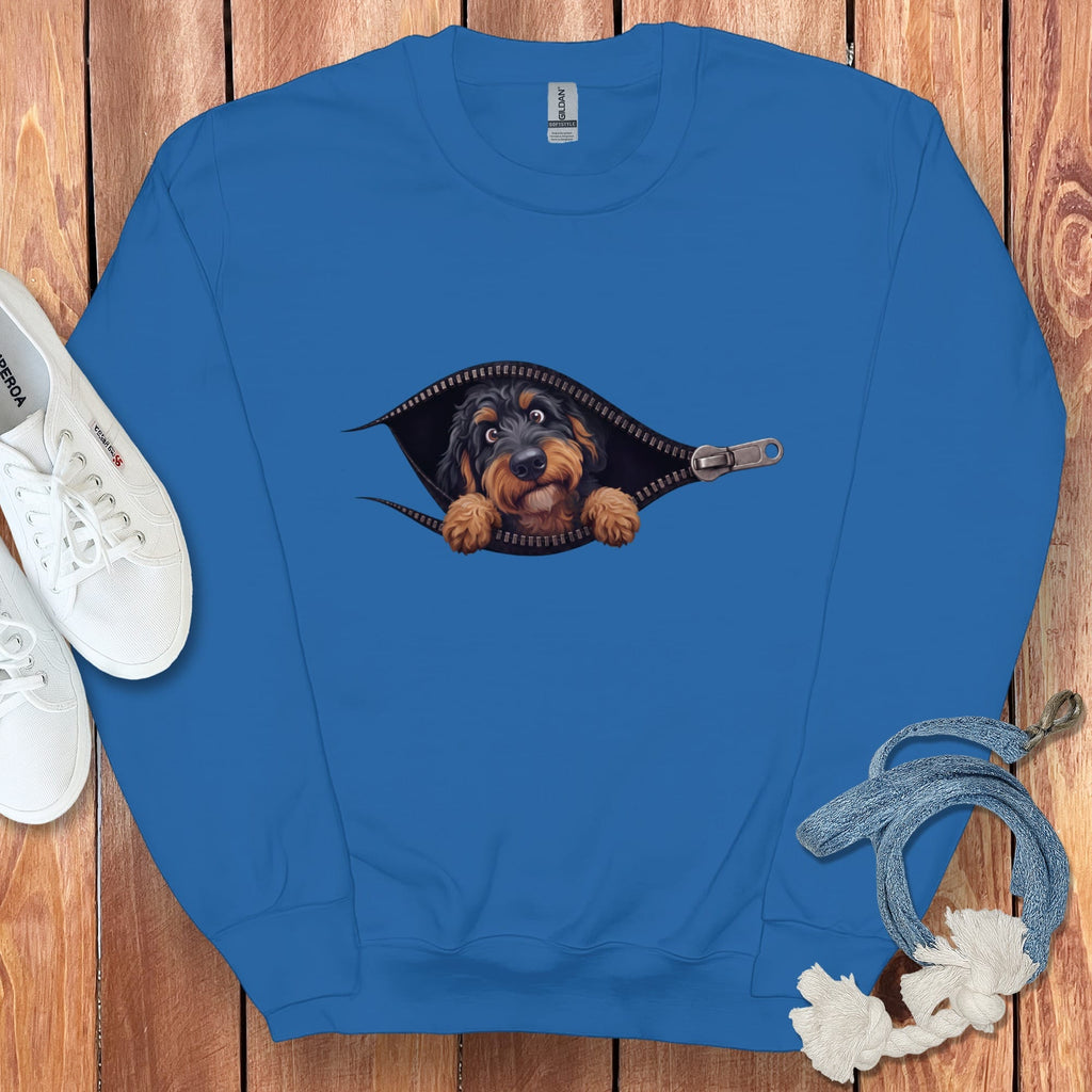 Phantom Goldendoodle Peeking Zipper Sweatshirt in Royal / S by Puppy Jo