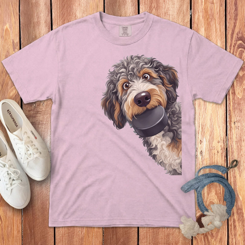 Aussiedoodle Hockey Puck Signature T-Shirt in Blossom / S by Puppy Jo