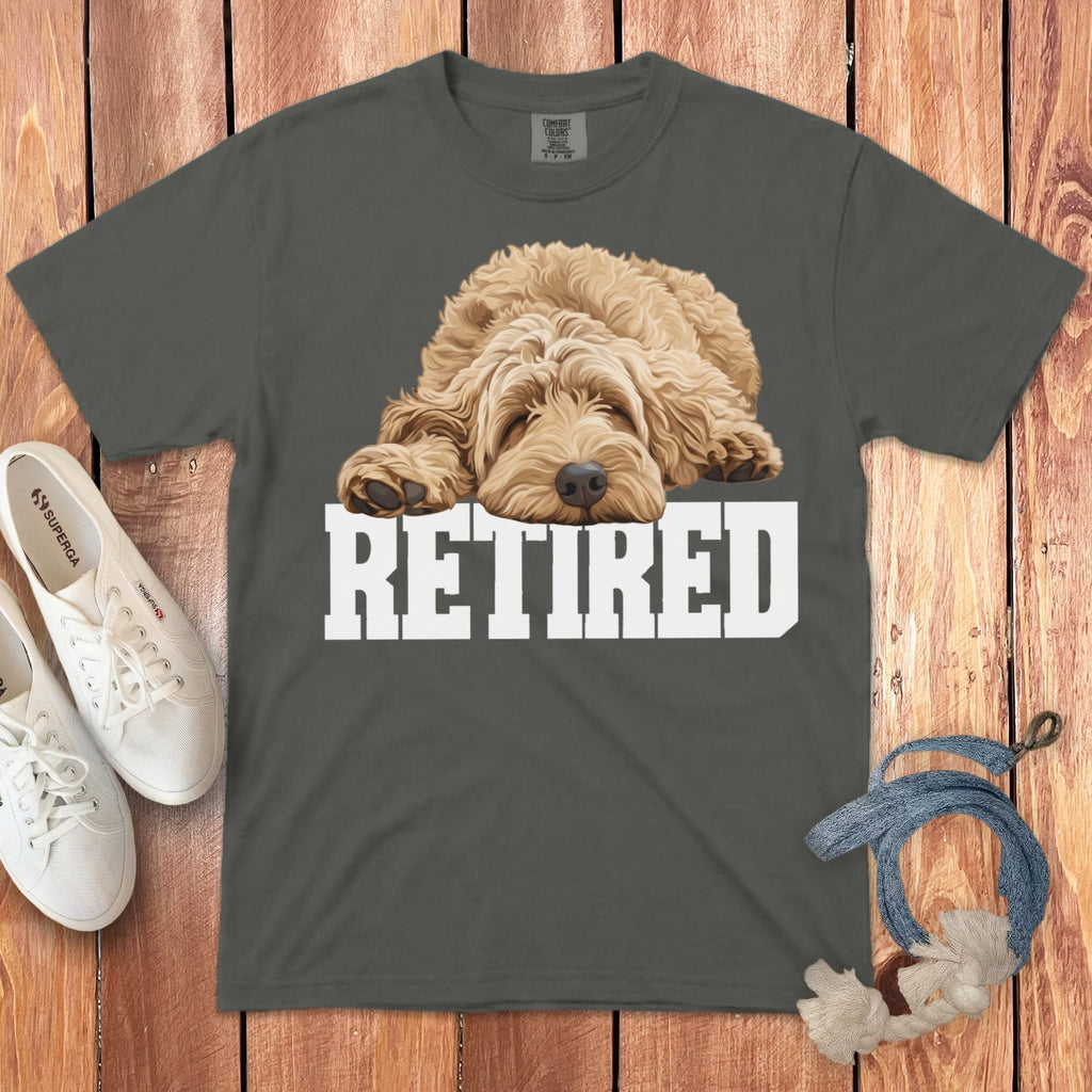 Retired Sleeping Golden Goldendoodle Signature T-Shirt in Pepper / S by Puppy Jo