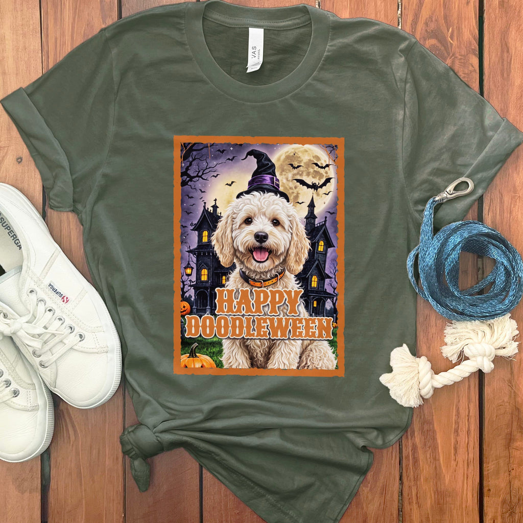 Maltipoo Happy Doodleween T-Shirt in Military Green / S by Puppy Jo