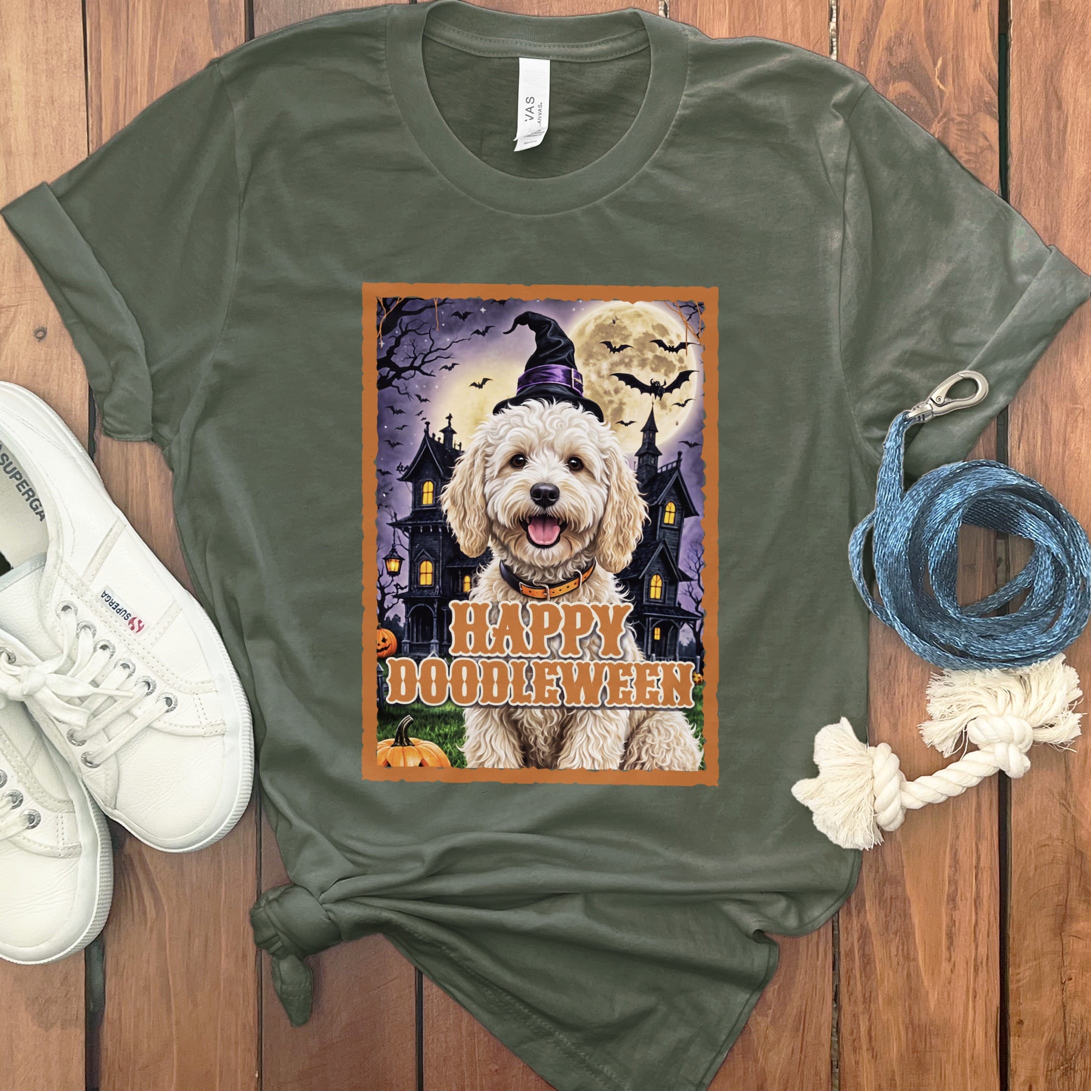 Maltipoo Happy Doodleween T-Shirt in Military Green / S by Puppy Jo