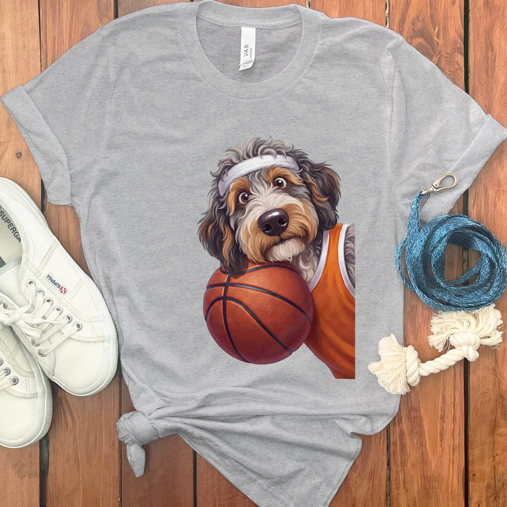 Aussiedoodle Basketball Player T-Shirt in Athletic Heather / S by Puppy Jo