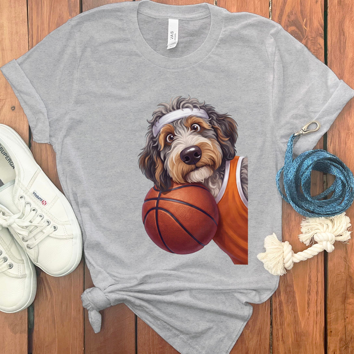 Aussiedoodle Basketball Player T-Shirt in Athletic Heather / S by Puppy Jo