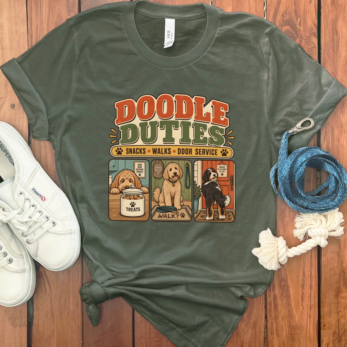 Doodle Duties T-Shirt in Military Green / S by Puppy Jo