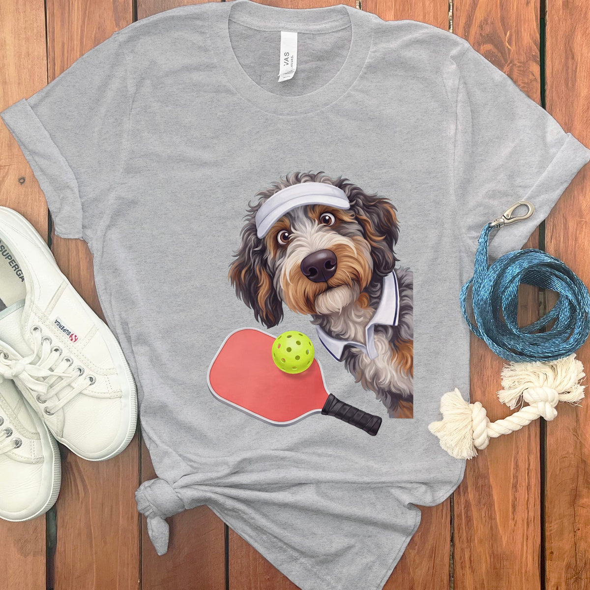 Aussiedoodle Pickleball Player T-Shirt in Athletic Heather / S by Puppy Jo