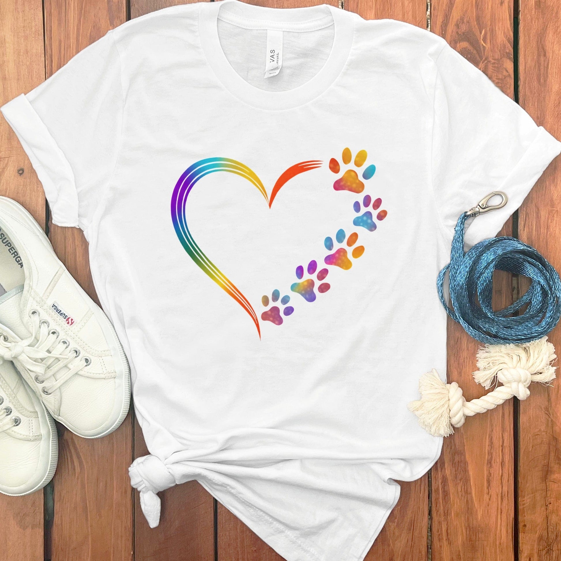 Rainbow Heart with Paw Prints Design T-shirt product type